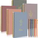 Gueevin 5 Pcs Spiral Notebook with 5 Pcs Ballpoint Pens A5 Cute College Ruled 160 Pages/ 80 Aesthetic Notebook for Work Students School Office Supplies(Morandi Color,Note)