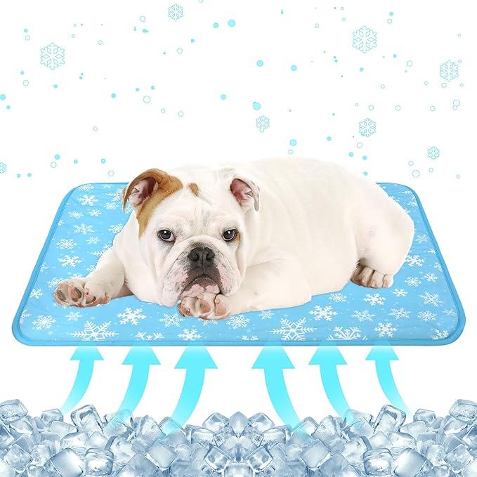DELIFUR Cat Cooling Mat- Pet Cooling Mat Outdoor for Dogs Self Cooling Pad for Kitten Cat Puppy Machine Washable (Small, Blue Snowflake) (S: 19.5" x 15.5")