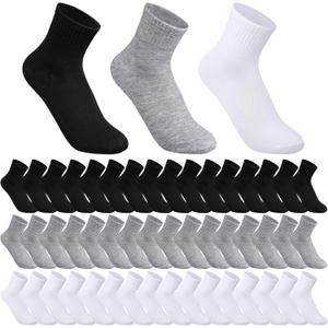 Tarpop 48 Pairs Men Quarter Ankle Socks Moisture Wicking Athletic Crew Casual Sports Socks Bulk for Homeless (5, Assorted Color/ Black, White, Grey)