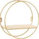 Wall Mounted Round Gold Floating Shelves Storage Shelves for Wall Bedroom Living Room Bathroom Kitchen and Office, 25x9cm