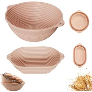 Silicone Banneton Basket,9-10 inch Silicone Bread Proofing Basket,2 Pack Sourdough Baking Supplies Collapsible Proofing Bowl for Home Baking & Beginners making (Round Pink+Oval Pink)