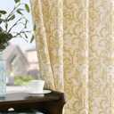 jinchan Curtains for Bedroom, Light Filtering 84 Inch Length 2 Panels Set, Farmhouse Style Linen Blend Drapes Living Room, Vintage Damask Curtains, Grommet Top Mustard Yellow on Flax, W52" X L84"