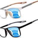 JixGien 2 Pack Progressive Multifocus Reading Glasses Men Women，Blue Light Blocking Flexible Lightweight TR90 Frame Readers (Black&Grey, +3.00)