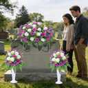 3 Pcs Artificial Cemetery Flower Saddles Cemetery Flowers for Grave Memorial Grave Flowers with Vases for Cemetery Decoration