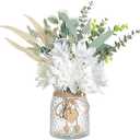 Faux Flowers with Vase,Artificial Silk Flowers in Vase, Fake Plant Eucalyptus and Willow,Flower Arrangement for Home Farmhouse kitchen Dining Table Centerpiece Decorations Coffee Table Decor (White)