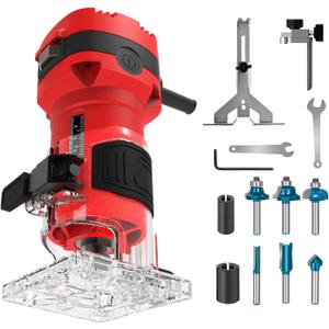 Router Tool, 32000 RPM Compact Palm Wood Routers For Woodworking, Trim Router with 6 Wood Router Bits, 1/4" Collet and 8mm/12.7mm Adapter
