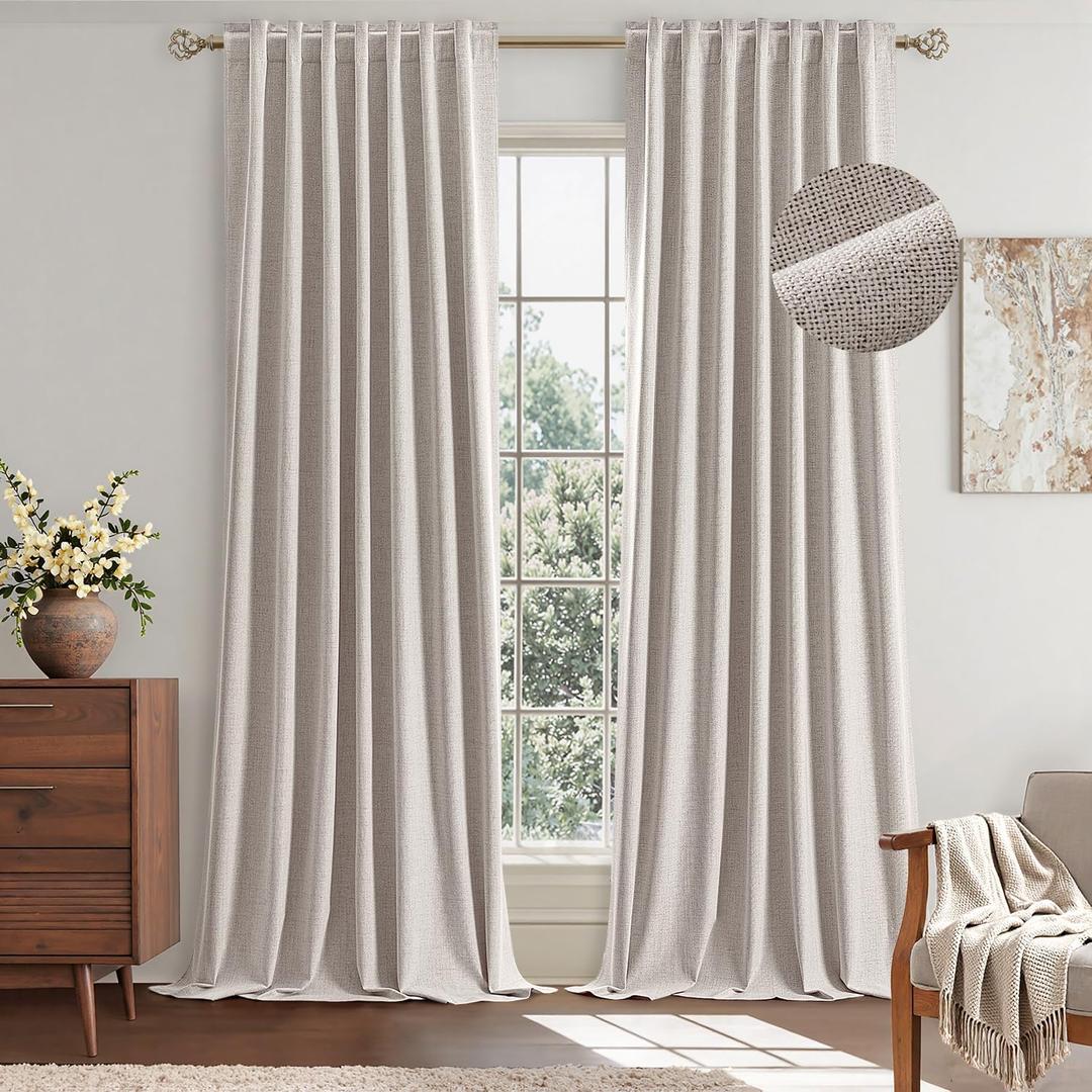 EMEMA Ivory White Linen Blackout Curtains 84 inch Length 2 Panels for Bedroom Living Room Thermal Insulated 100% Black Out Linen Drapes Room Darkening Curtains Luxury Decor for Window, 42 x 84 Inch