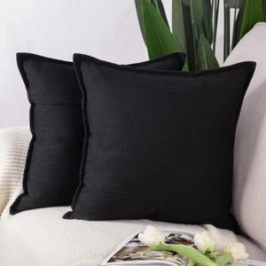 MADIZZ Set of 2 Linen Throw Pillow Covers 20x20 Inch Black Soft Decorative Cushion Cover for Sofa Bedroom Pillow Shell