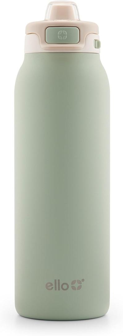 Ello Pop & Fill 32oz Stainless Steel Water Bottle with Quick Fill Technology, Double Walled and Vacuum Insulated Metal, Leak Proof Locking Lid, Sip and Chug, Reusable, BPA Free, Pistachio
