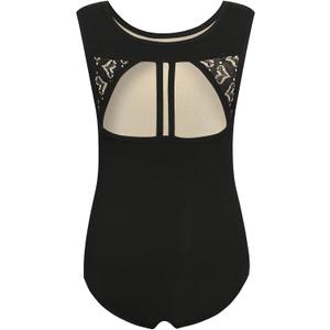 Phineein Girls Sleeveless Ballet Gymnastics Leotards Kids Athletic Crisscross Mesh Back Dancewear Unitards (12-14, Heart Mesh Black)