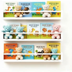Set of 3 Kids Floating Bookshelves White  24 Inch Wall Mounted Nursery Book Shelves with Safety Rail  Ideal Storage & Display Shelf for Nursery, Bedroom, and Playroom