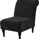 H.VERSAILTEX Armless Accent Chair Covers Thick Velvet Armless Chair Slipcovers High Stretch Chair Covers for Living Room Hotel Machine Washable Furniture Protector with Elastic Bottom, Black