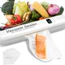 Food Vacuum Sealer 20 Vacuum Sealer Bags, Automatic Food Vacuum Sealer, Digital Display and Independent Sealing Function (White)