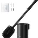 HAMITOR Black Toilet Bowl Brush: Metal Rustproof Bathroom Cleaning Accessories Set with Hidden Holder for Renters - Wall-Mounted Family Compact Toilet Cleaner Kits for Apartment RV Small Space