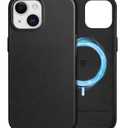 SHIELDON Case for iPhone 15 6.1", Genuine Leather Magnetic Wireless Charging Slim Fit Elegant Non-Slip Shockproof Protective Phone Case Cover with Metal Buttons Compatible with iPhone 15 2023 - Black