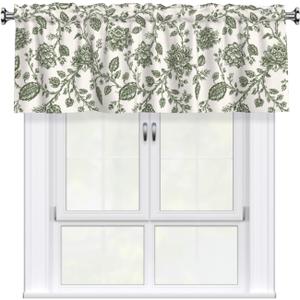 Sage Green Floral Valances for Windows Traditional Flowers Print Kitchen Curtain Farmhouse Country Rustic Valance with Rod Pocket Light Filtering Polyester Valance 54 x 18 Inch, 1 Pack