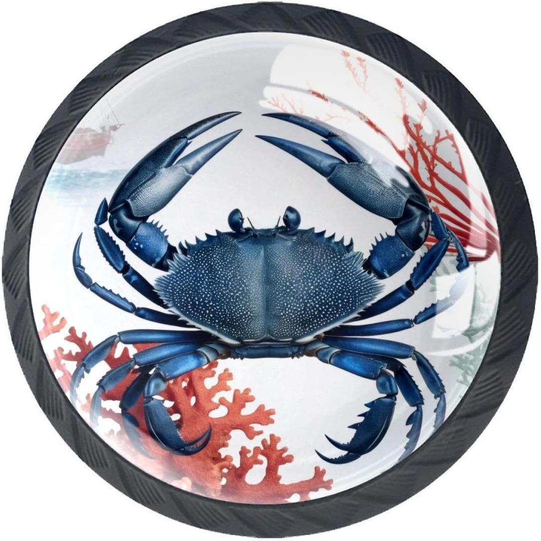 4 Pack Kitchen Cabinet Knobs Vintage Crab Coastal Sea Drawer Knobs Dresser Knobs Drawer Pulls Black Cabinet Hardware for Dresser Drawers Closet Round Drawer Handles