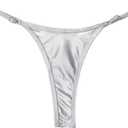 OYOANGLE Women's Metallic Thong Bikini Bottom Low Rise Cheeky Swim Bottoms Beachwear L
