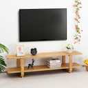 HollyHOME Bamboo TV Stand with Storage for TVs up to 65'', Modern Entertainment Center with 2 Open Shelf, Accent Media Console Table for Living Room, Bedroom, 55"(L)