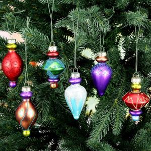 6 Pcs 3.94 Inch Christmas Finials Glass Vintage Ornament Glass Finial Christmas Ornaments Hanging Finials Ornaments for Holiday Xmas Tree Decoration