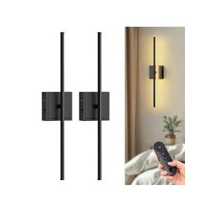 DORESshop Battery Operated Wall Sconces Set of 2, Dimmable Battery Wall Sconce with Remote Control, Black 350°Rotate Rechargeable Sconces, 28.3x4.72x3.38 Inch Wireless Wall Lights for Bedroom, Living Room