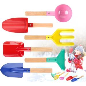 6 Piece Kids Beach Tools,Children Beach Sand Toys, Made of Metal with Sturdy Wooden Handle,Safe Beach Gardening Set,Spoon, Fork, Trowel, Rake & Shovel for Kids