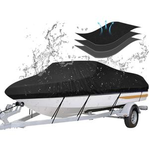 iCOVER Trailerable Boat Cover- 14'-16' Heavy Duty Waterproof Tarp Covers, Fits V-Hull, Fish&Ski, Pro-Style, Fishing, Runabout, Bass Boats, up to 14ft-16ft Long and 68" Wide