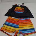 SOLY HUX Women's Plus Size Tankini Set Striped Tropical Print Tops and Shorts Bikini Bathing Suits 2 Piece Swimsuit 2XL