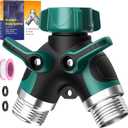 2 Way Garden Hose Splitter with Shut Off Valve,Water Spigot Splitter for 3/4" Hose Connector,Heavy Duty Metal Outdoor Faucet Splitter Y Connector for Garden Hose,with 3 Leakproof Washers & 1 tape