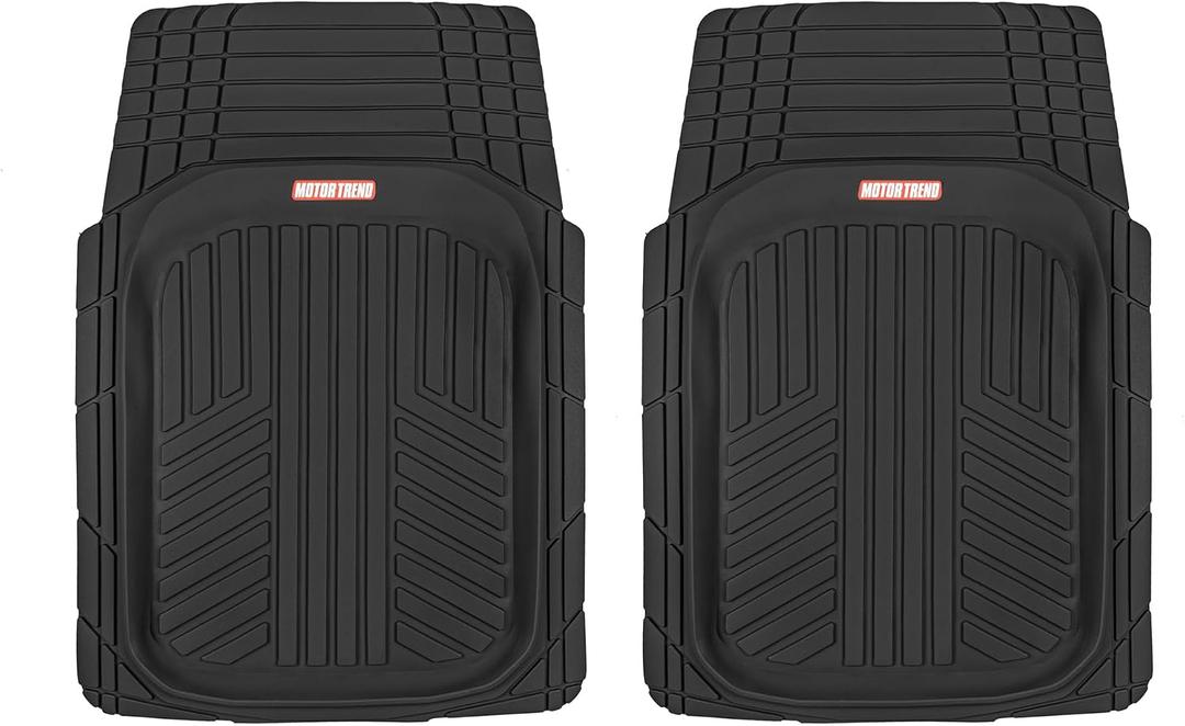 Motor Trend FlexTough Plus-2 Piece Front Car Floor Mats- Black Contour Liners-Deep Dish Heavy Duty Rubber Floor Mats for Car SUV Truck & Van-All Weather Protection, Universal Trim to Fit