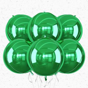 6Pcs Green Round Foil Balloons,Giant 4D Round Ball Balloons,22 Inch Metallic Green Balloon for St Patrick's Day Birthday Junle Safari Summer Graduation Party Decorations