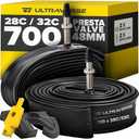 Ultraverse Bike Inner Tube for 700x28-32c, 28 inch Bicycle Wheel Sizes with 48mm Presta Valve - Butyl Rubber Tubes for Road and Gravel Bikes - 2 Pack with 2 tire levers Included