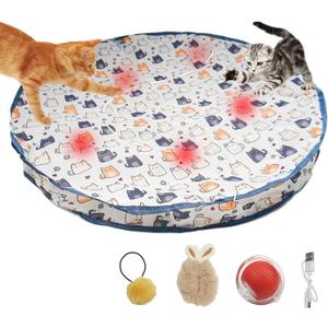 Interactive Cat Toys, Fast Rolling Ball in Play Mat, Automatic Motion Activated Moving Ball Hide and Seek Game for Bored Indoor, 28 Inch Play Mat Teasing (White)