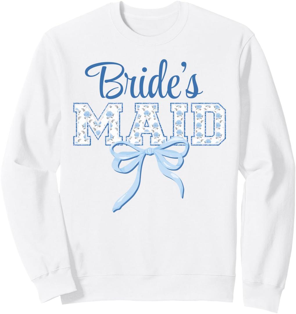 Bridesmaid Blue Bow Coquette Floral Matching Bridal Sweatshirt, S