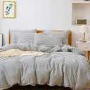 JELLYMONI 100% Natural Cotton 3pcs Striped Duvet Cover Sets,White Duvet Cover with Dark Grey Stripes Pattern Printed Comforter Cover,with Zipper Closure & Corner Ties(Queen Size)