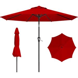 9 FT Patio Umbrella for Outdoor, Outdoor Umbrella with Push Button Tilt and Crank, Outdoor Patio Umbrellas with 8 Sturdy Ribs for Market, Garden, Deck, Backyard, Pool (Red)