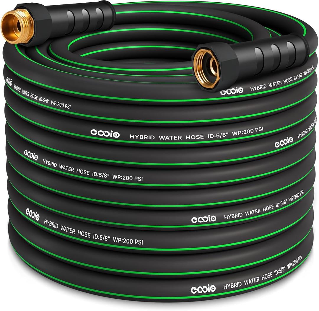 Heavy Duty Garden Hose 100ft, NON-EXPANDABLE Flexible Water Hose, Kink Resistant Lightweight Hybrid Hose, Leakproof Hose Male to Female Fittings (Black+Green)