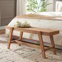 HOKYHOKY Farmhouse Solid Wood Entryway Bench 43.4 Inches Rustic Long Bench, Dining Bench with Angled Legs, Hand-Finished Natural Grain, for Foyer, Hallway, Bedroom