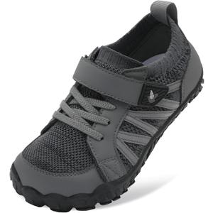 LeIsfIt Kids Shoes Girls Boys Wide Barefoot Shoes Big Kids Breathable Anti-Slip Hiking Sneakers for Walking Climbing Training Outdoor Activities, 1 Big Kid, Dark Grey