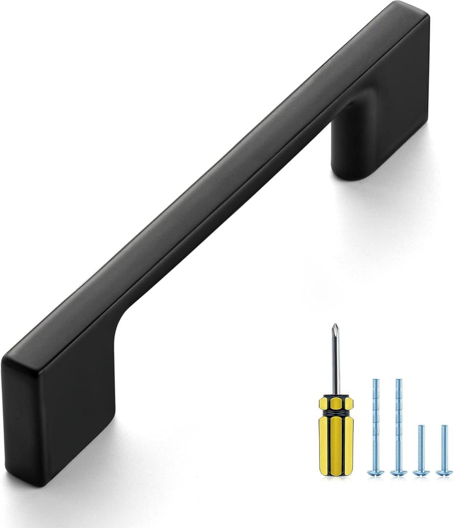 Ravinte Wide Foot Cabinet Pulls 3-3/4 Inch Black Cabinet Handles 10 Pack Kitchen Hardware for Cabinet Matte Black Drawer Pulls Come with Screwdriver