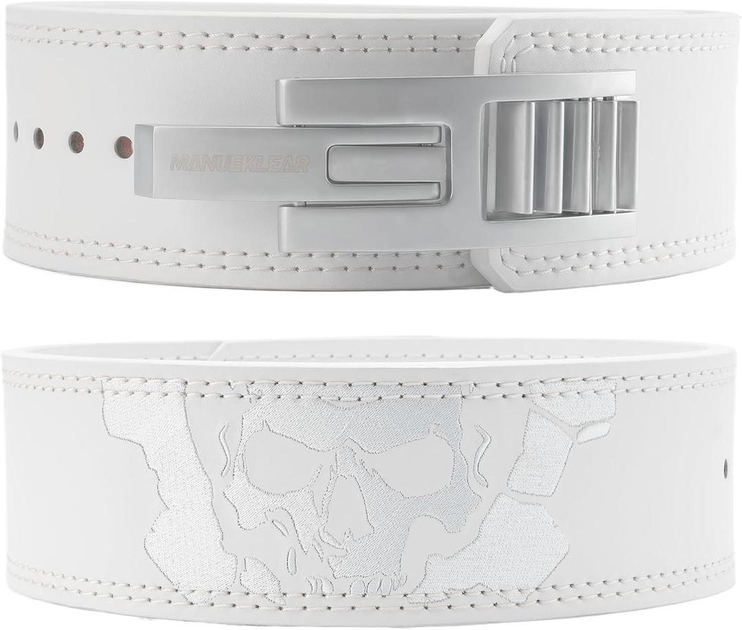 Lever Lifting Belt for Man and Women, Weightlifting with Adjustable Heavy Duty Buckle, Professional Weight Lifting Belt (L (34-40inches), White/Silver)