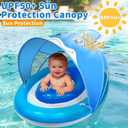 Baby Pool Float with Canopy UPF50+ for Age 6-36 Months 4 Stage Adjustable Canopy and Anti-Tip Safety Seat Dual Air Chambers Inflatable Toddler Floaties Infant Pool Float, Baby Beach Essentials, 6-36 Months Baby, 25.5"x34.2"