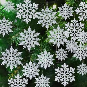 36pcs Christmas Silver Snowflake Ornaments Plastic Glitter Snow Flakes Ornaments for Winter Christmas Tree Decorations Size Varies Craft Snowflakes