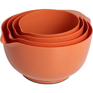 BoxedHome Nesting Plastic Mixing Bowl Set, 4 Piece Mixing Bowl Set with Pour Spouts, Size 1.7, 2.5, 3.5 and 4.5qt, for Prepping, Mixing, Baking, Cooking, Brownish Orange