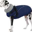 AOFITEE Dog Coat for Large Dogs, Waterproof Dog Jacket Winter with Harness Built in, Warm Fleece Pet Puffer Jacket with Zipper, Cold Weather Coats for Dogs, Reflective Pet Snowsuit, Blue XXL