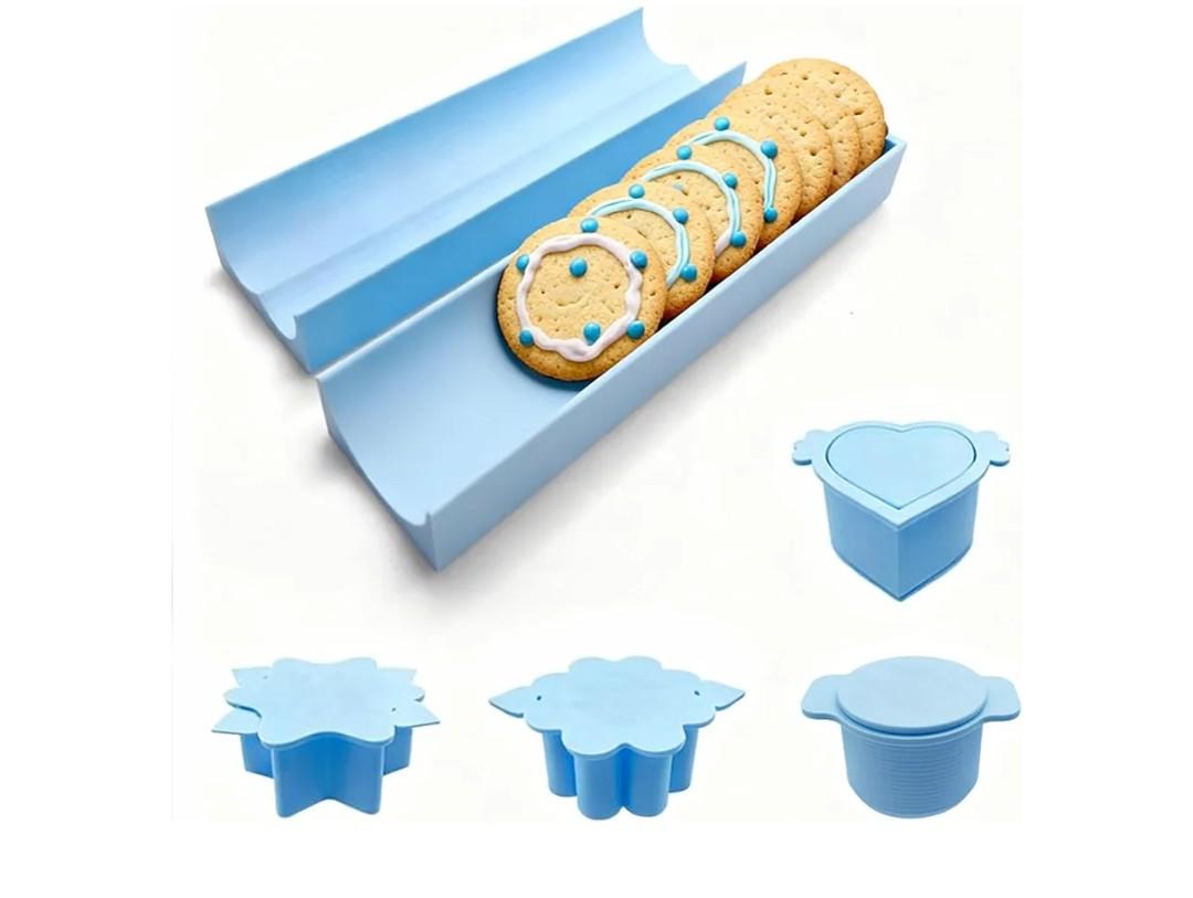 6-Piece Cake Mold Set with 9.06 inch Tray - Heart-shaped, Star Shaped, Awn Shaped, Circular, 3D Cake Cutting Machine and Pusher - Baking Mold Set for Birthdays, Weddings, Parties, and Family Desserts