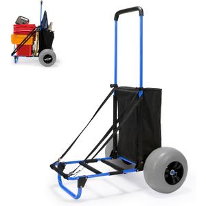 Beach Fishing Carts, 13 Big Balloon Wheels Flat-Free Solid PU Tires for Sands, 165LBS Loading Folding Sand Cart & 33.1" to 51.6" Adjustable Height, Beach Buggy Cart w/Storage Bag, NO Rust