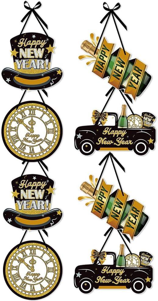8 Pcs Happy New Year 2026 Door Decorations Welcome Sign, Black and Gold Happy New Year Hanging Sign Decoration, New Year Sign for Door Wall Indoor Outdoor Decor New Year Party Supplies