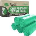 Reli. Compostable 13 Gallon Trash Bags | 150 Count Bulk | ASTM D6400 | Green | Eco-Friendly | For Compost