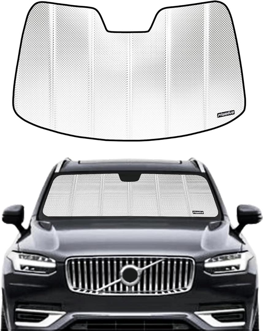 Windshield Sun Shade for Volvo XC90 2016-2026. Reflective Aluminum Film Front Window Sunshade - BLAZBLOCK (Shiny Silver (Classic))